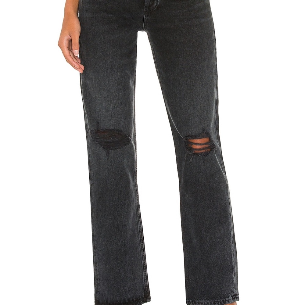 Agolde Black Straight Leg Jeans with Distressed Details